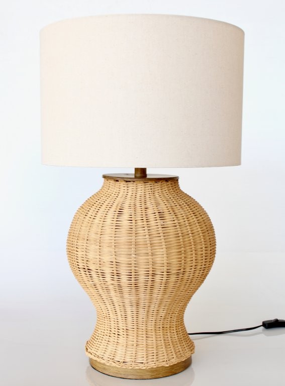 Large Natural Cane Lamp Base Beige Shade